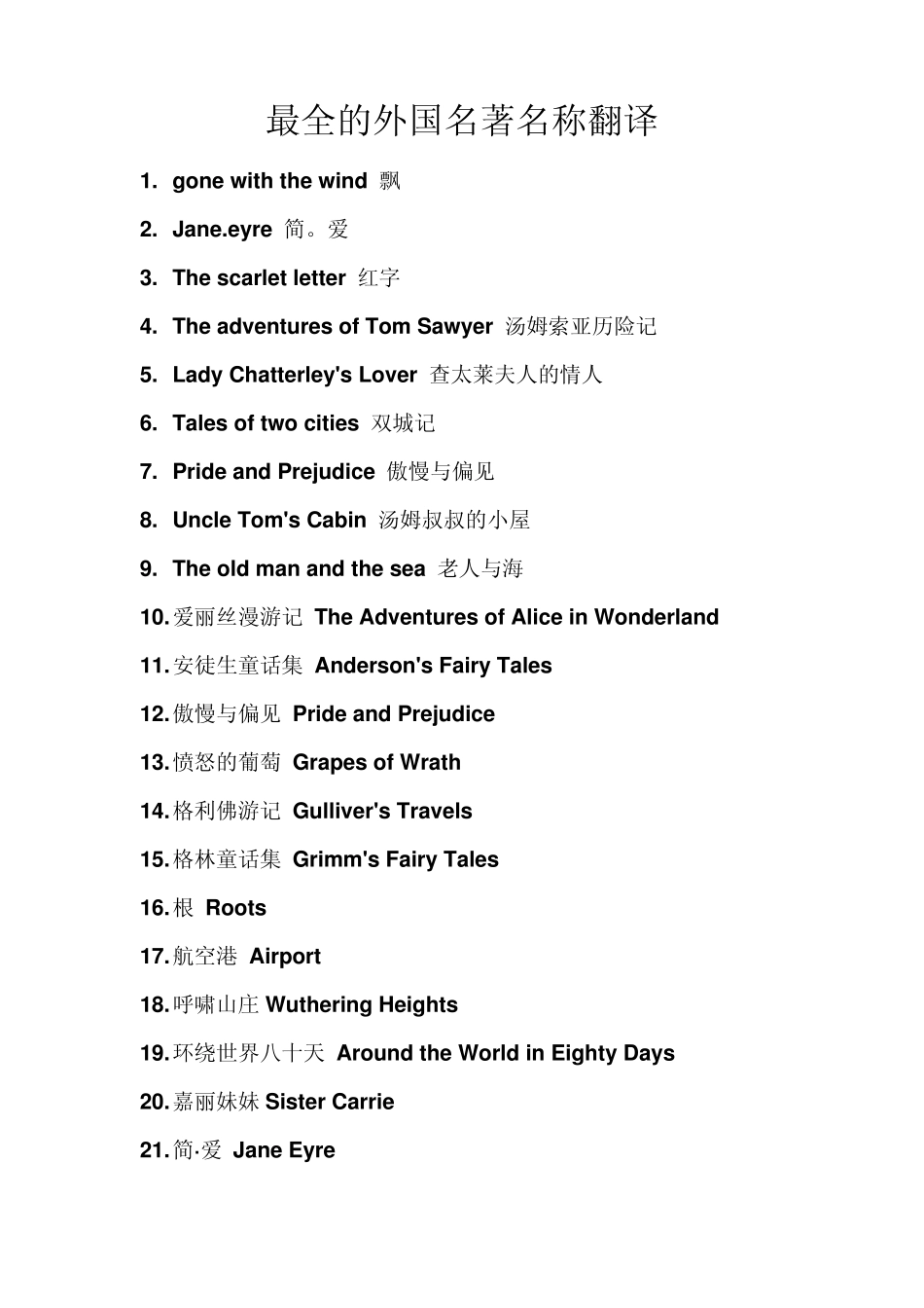 最全的外国名著名称翻译180部_第1页