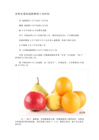 最全的水果成熟季节和上市时间