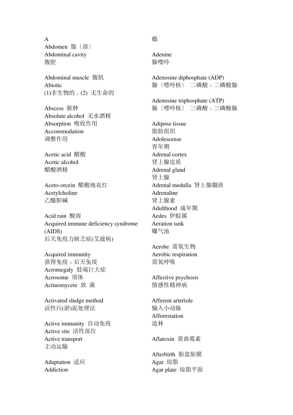 最全的生物学专业相关词汇_第1页