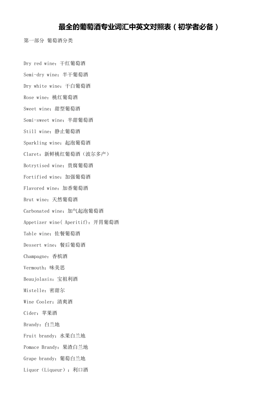 最全的葡萄酒专业词汇中英文对照表(初学者必备)_第1页