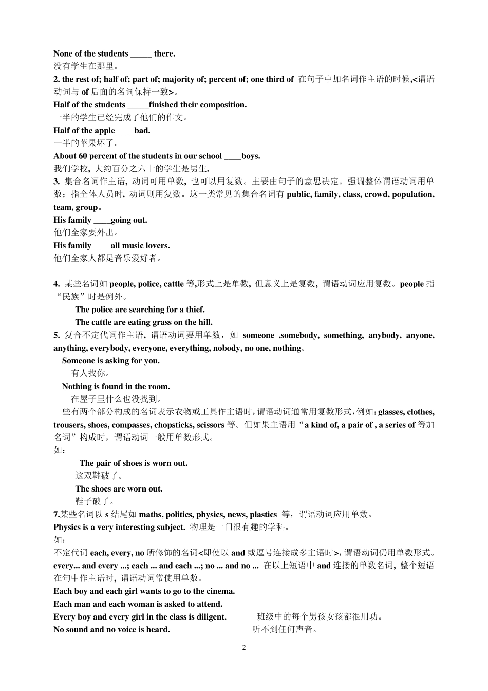 最全的高中英语主谓一致讲解及练习__第2页