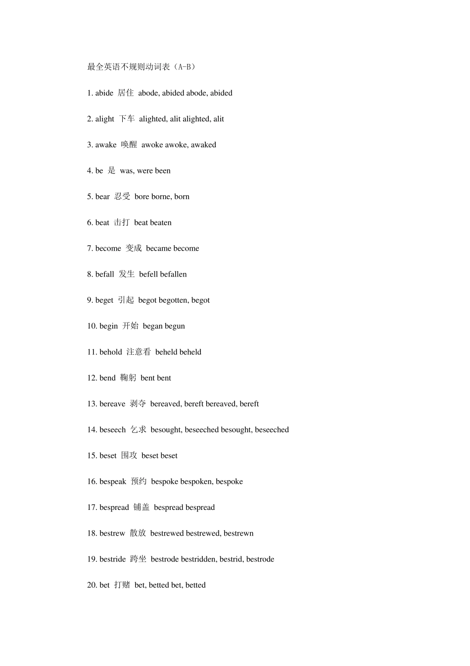 最全英语不规则动词表_第1页