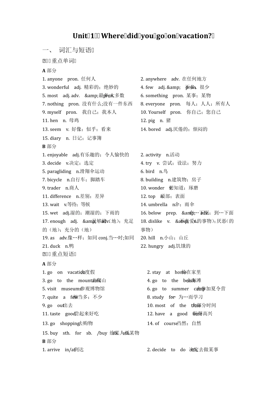 最全面人教版八年级上册英语第一单元知识点归纳总结_第1页