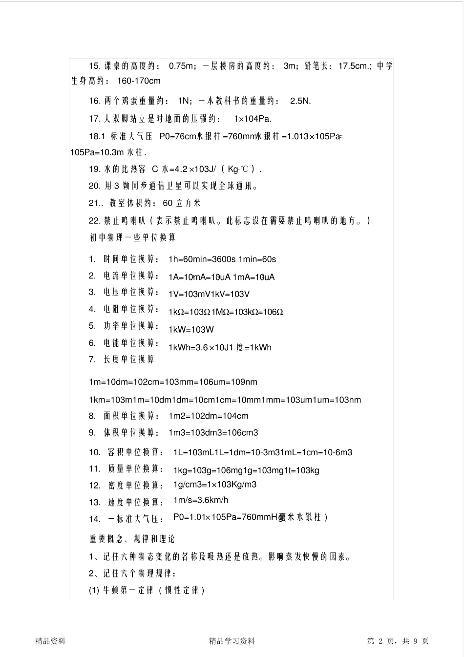 最全面初中物理知识点归纳总结大全_第2页