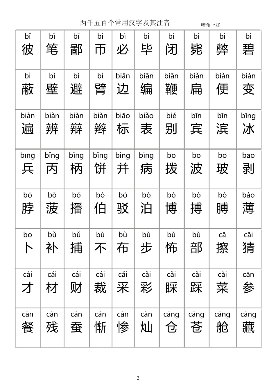 最好看的2500个常用汉字大全(含拼音)_第2页