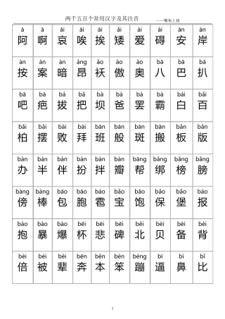 最好看的2500个常用汉字大全(含拼音)