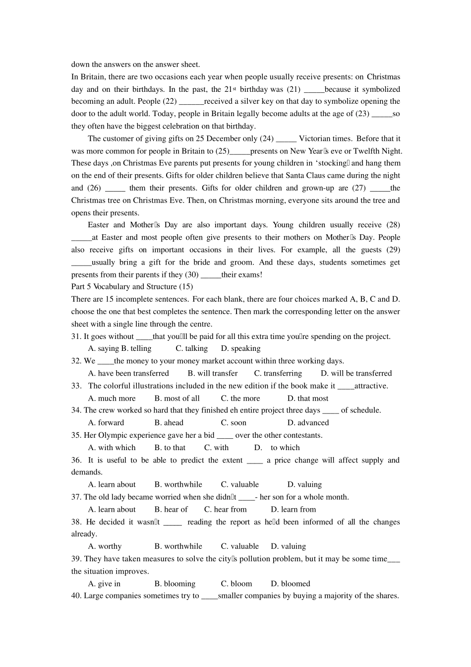 最新2011年全国大学生英语竞赛初赛试卷(D类真题)_第3页