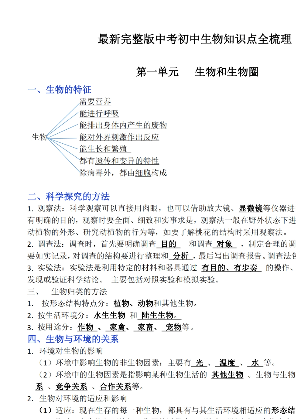 最新2021中考生物知识点全梳理_第1页