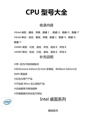 最新CPU型号大全