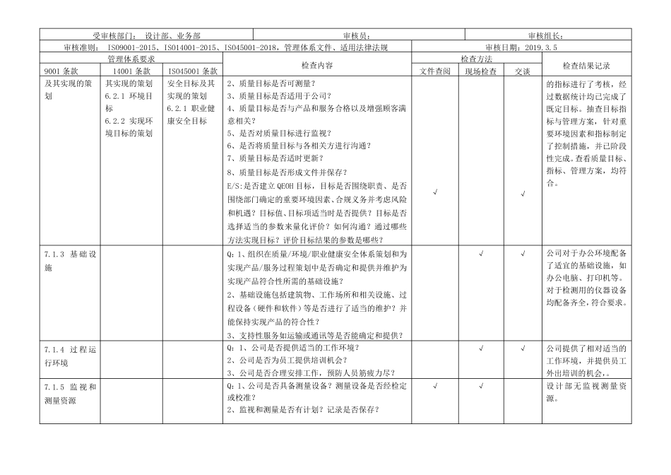 最新ISO9001、ISO14001、ISO45001三体系设计部和业务部内审检查记录(带记录)_第2页