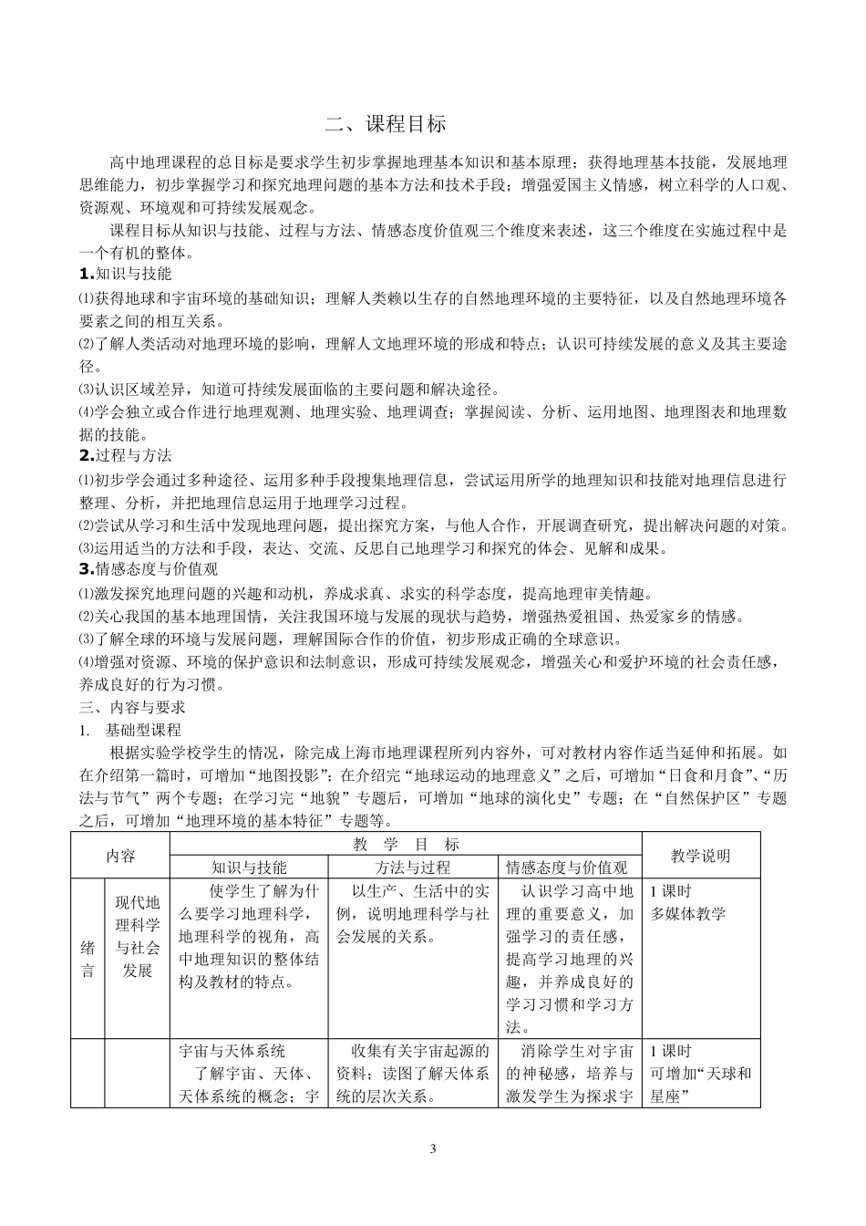 最新上海市《高中地理》课程标准实施方案_第3页