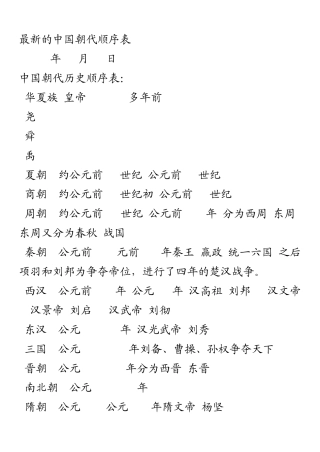 最新中国朝代顺序表