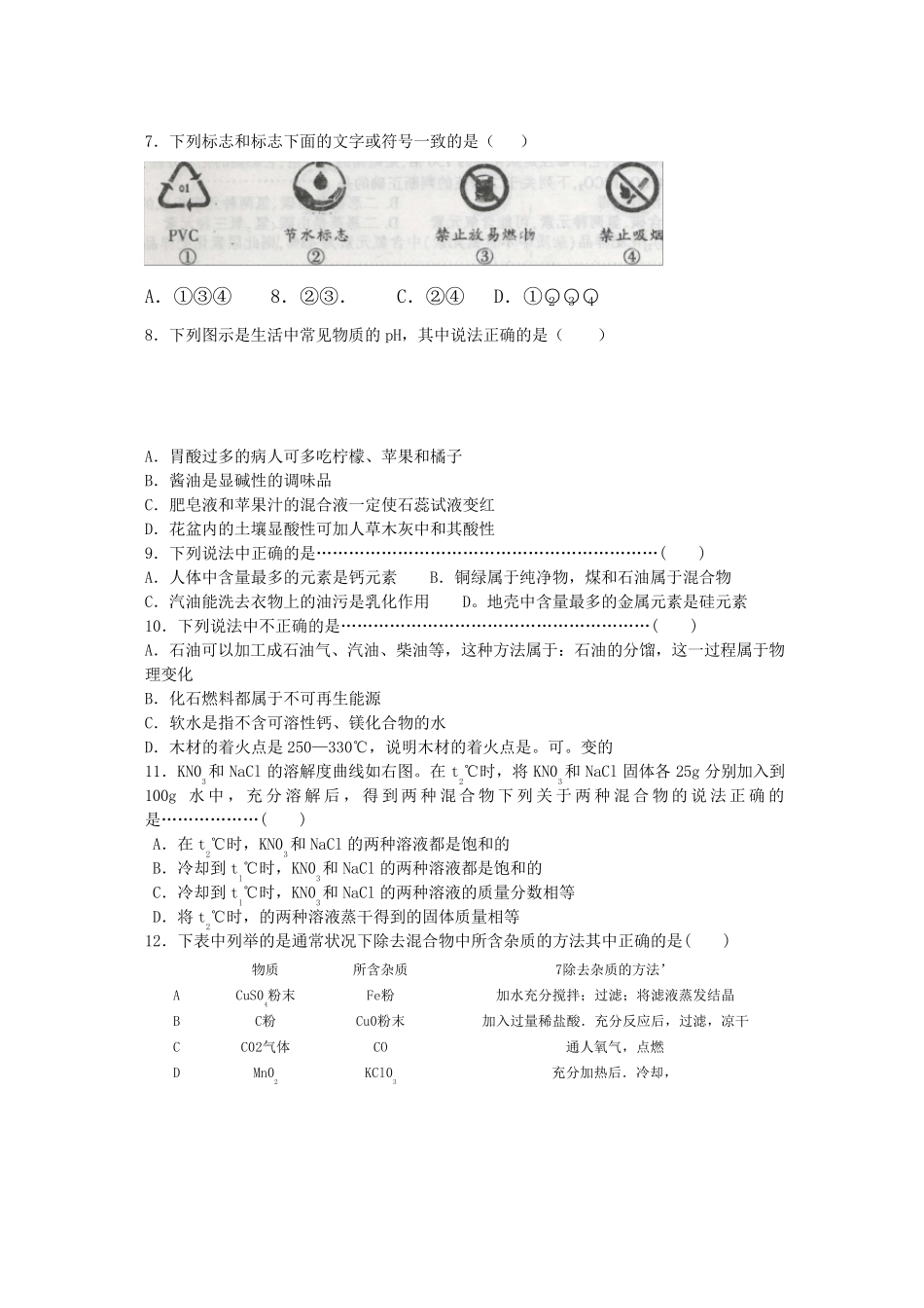 最新人教2022初三化学中考模拟试题及答案_第2页