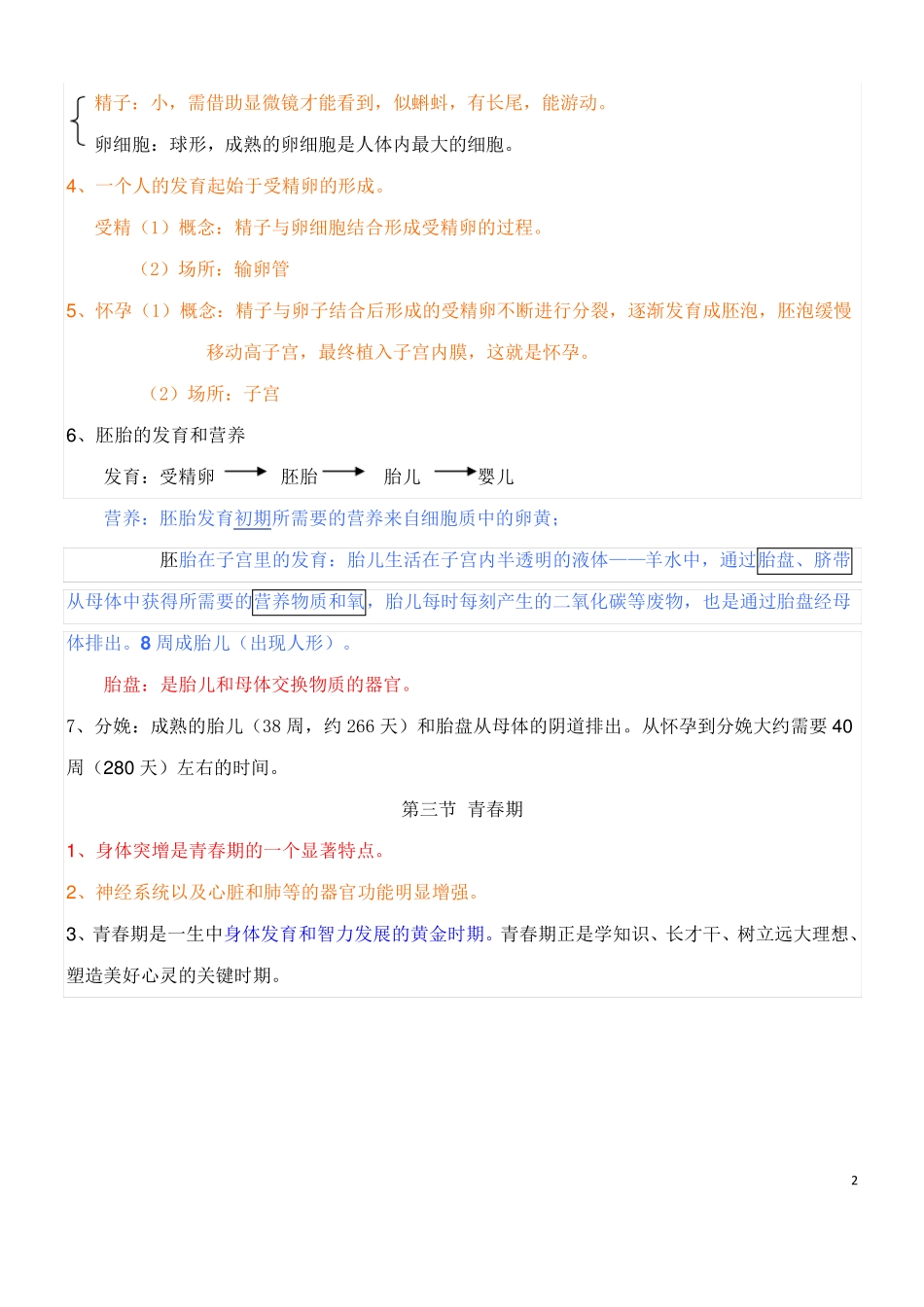 最新人教版七年级下册生物全册知识点总结_第2页