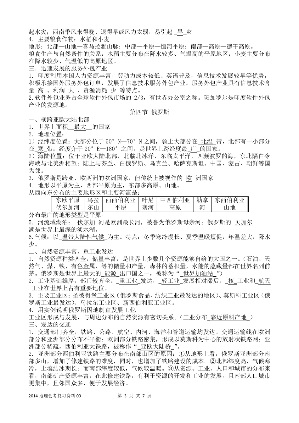 最新人教版七年级下地理复习提纲_第3页