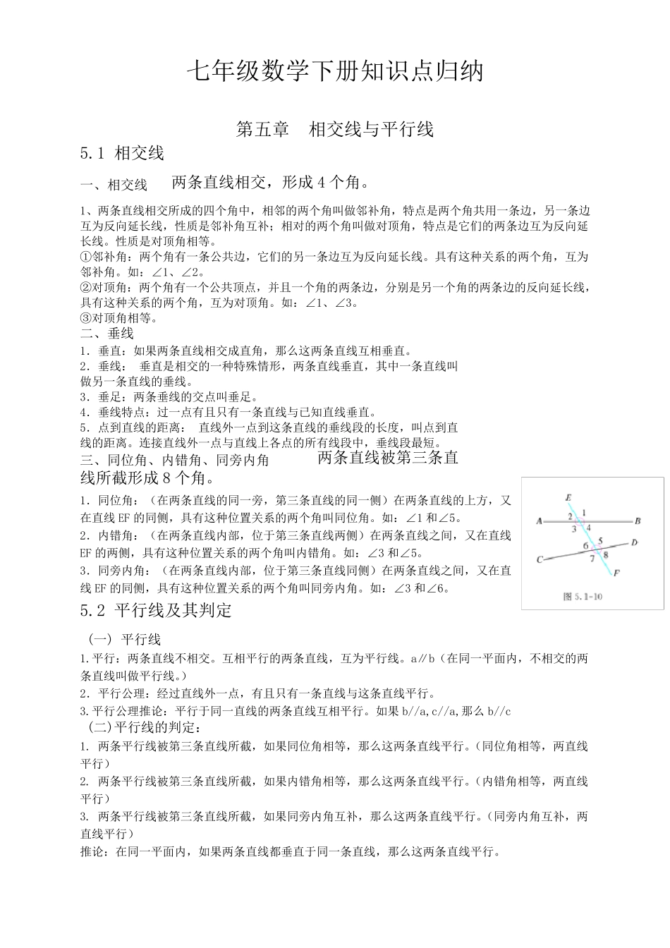 最新人教版七年级数学下册各章节知识点归纳_第1页