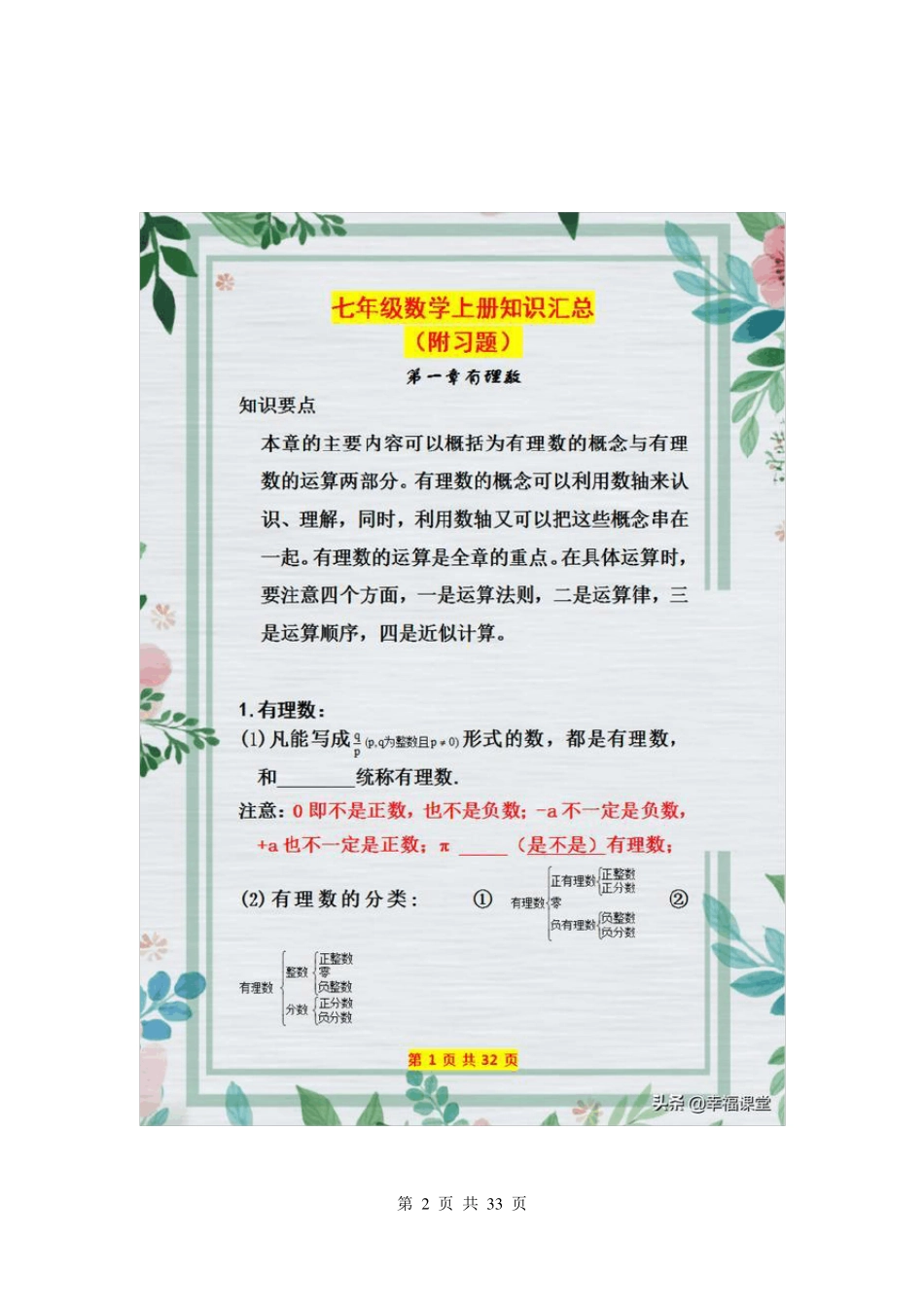 最新人教版七年级数学上册知识点归纳总结及典型考试题知识点总结_第2页