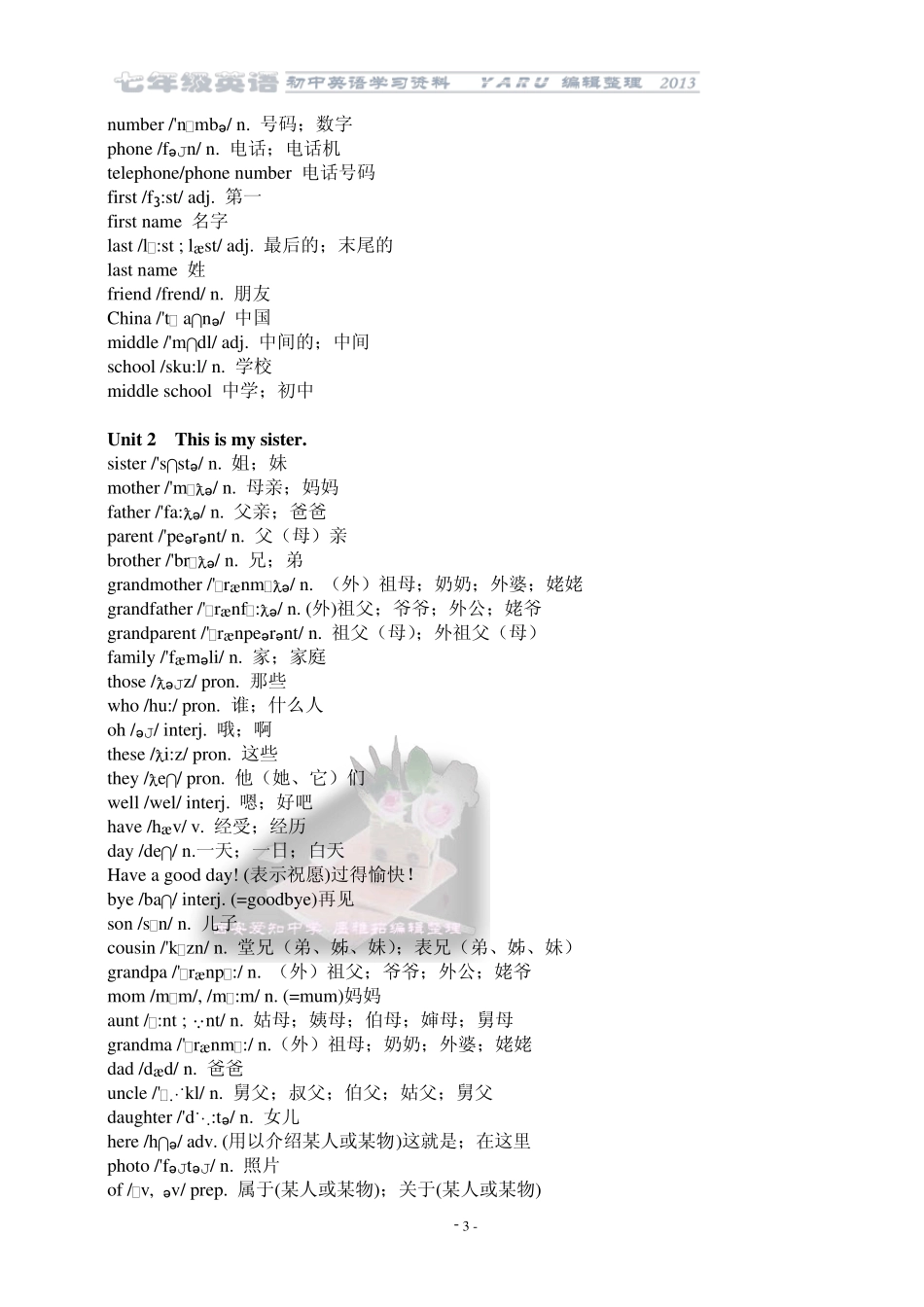 最新人教版七年级英语上册单词、音标、词性、词义_第3页