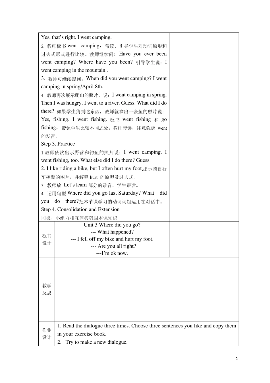 最新人教版六年级下册英语Uint3Wheredidyougo教案_第2页