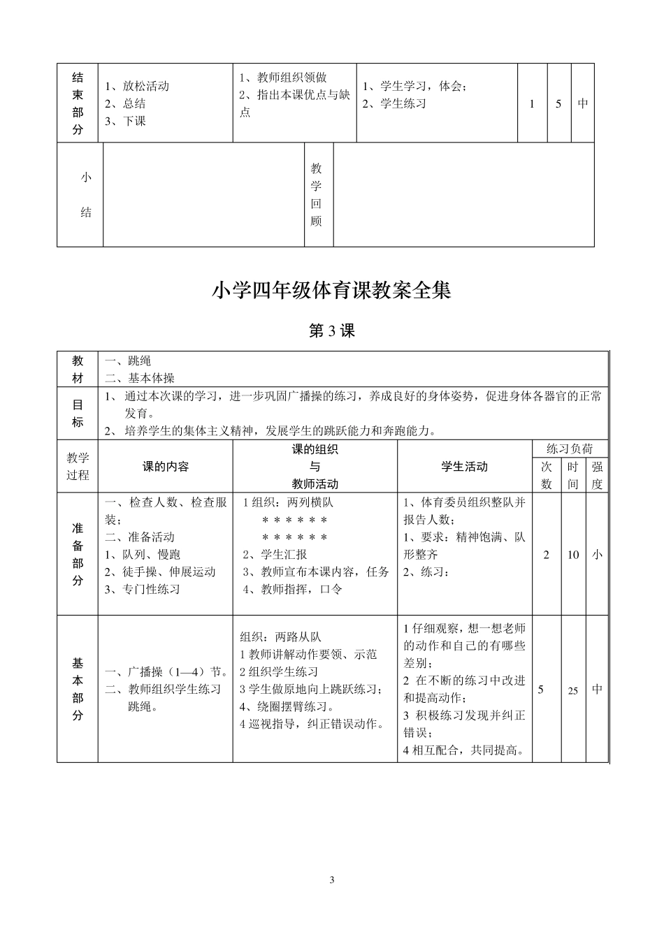 最新人教版小学四年级上册体育教案全集_第3页