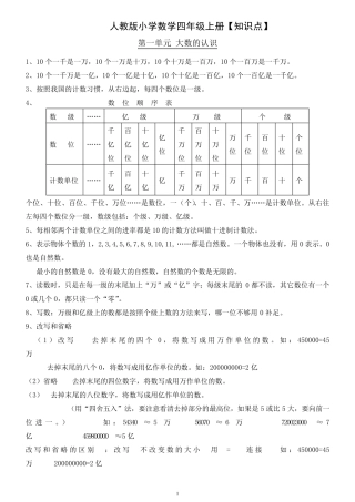 最新人教版小学四年级数学全册知识点归纳