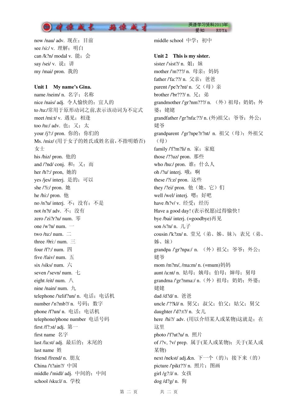最新人教版英语七年级英语上下册目录单词_第2页