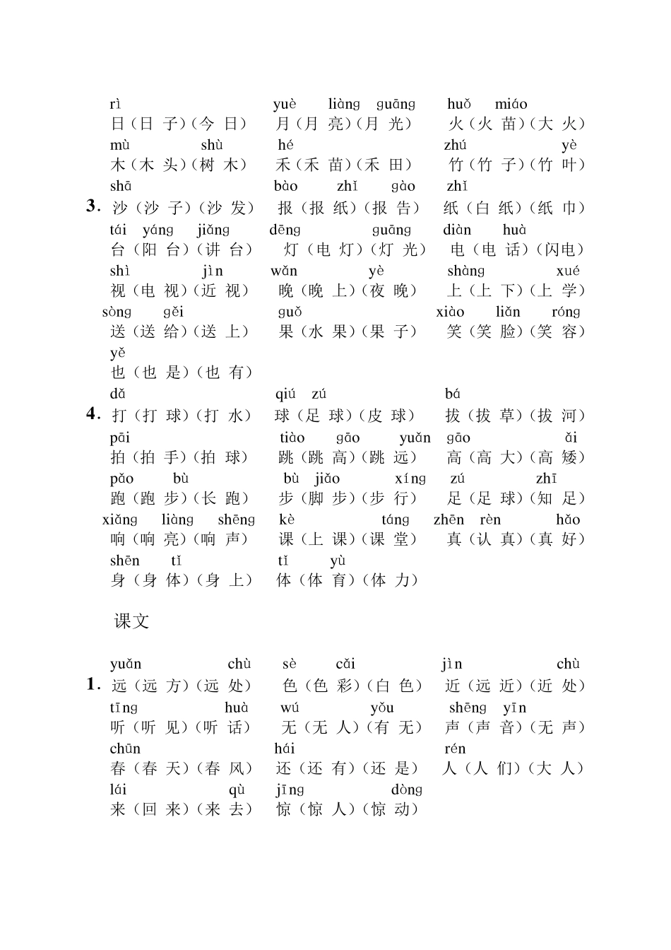 最新人教版语文一年级上册生字表一组词_第3页