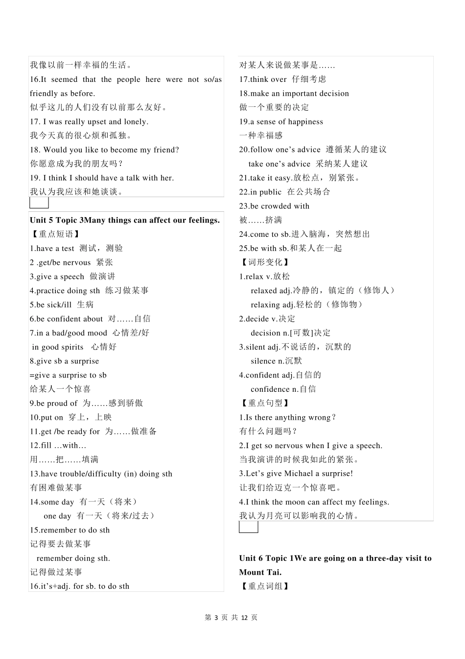 最新仁爱版八年级英语下册各单元知识点梳理汇总_第3页