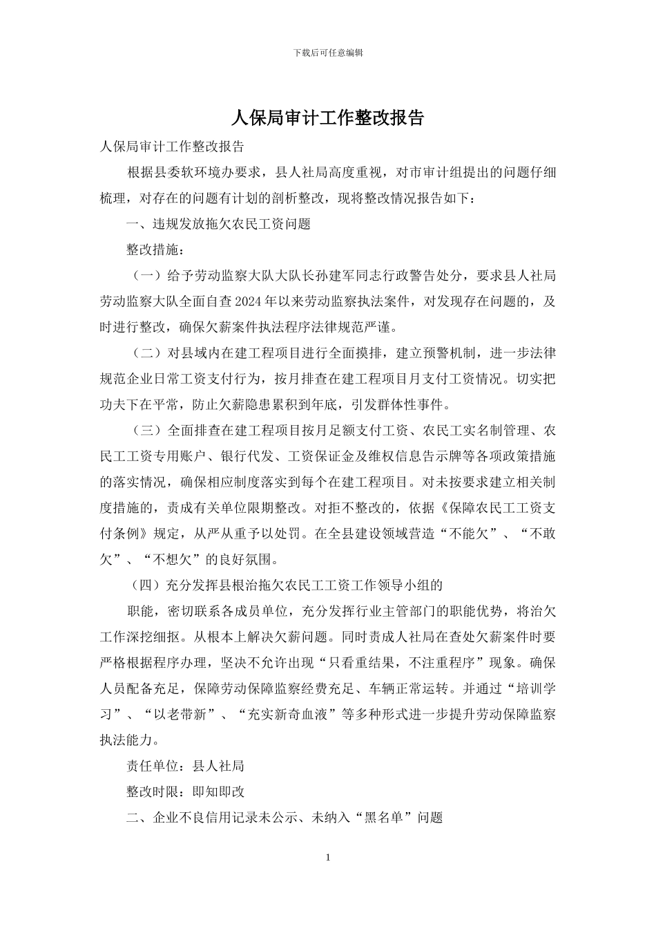 人保局审计工作整改报告_第1页