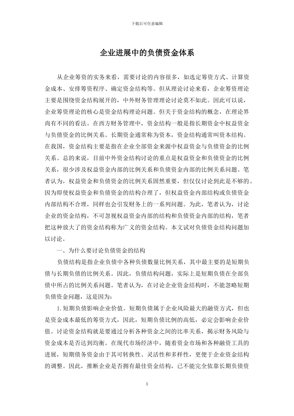 企业发展中的负债资金体系_第1页