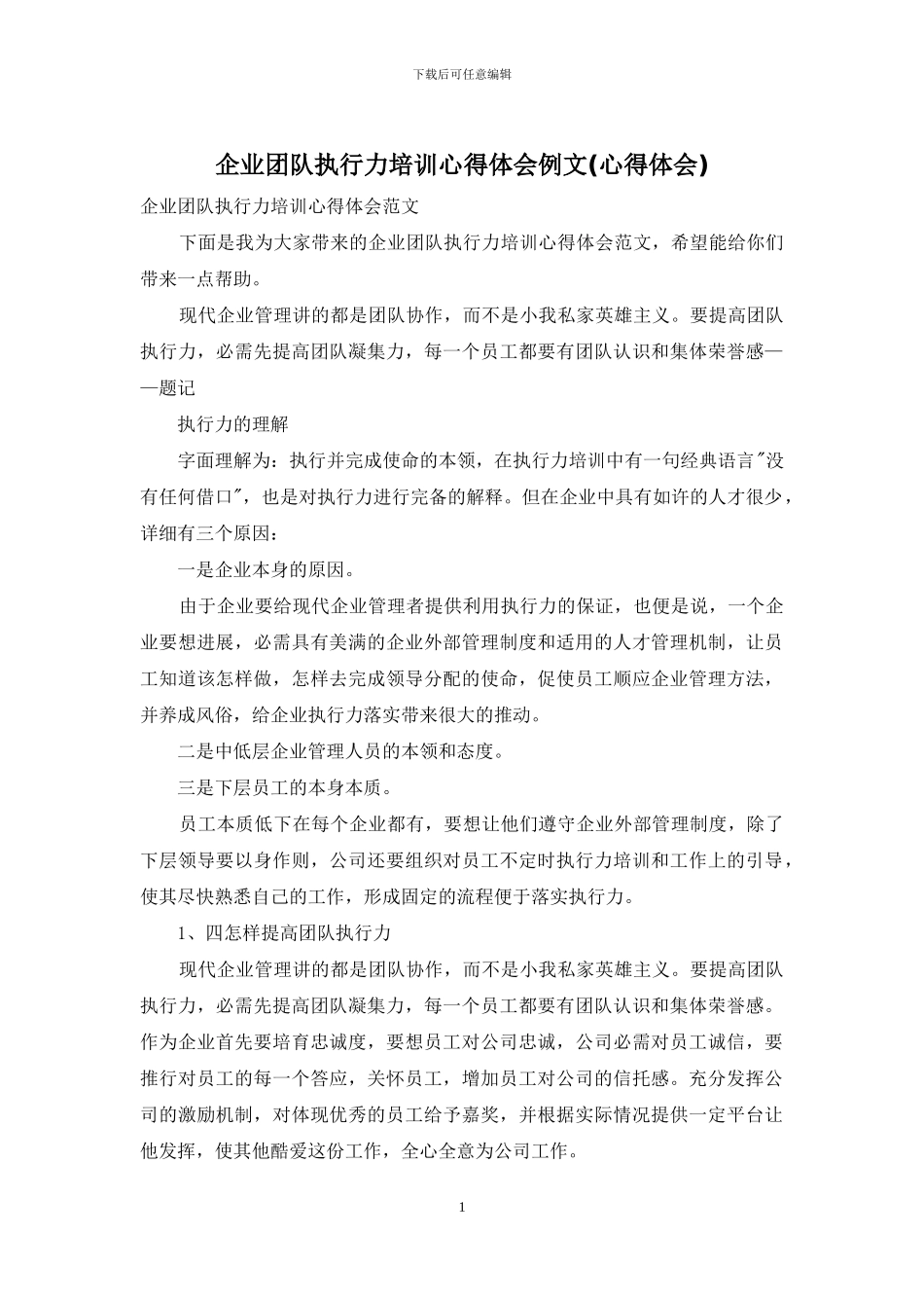 企业团队执行力培训心得体会例文_第1页