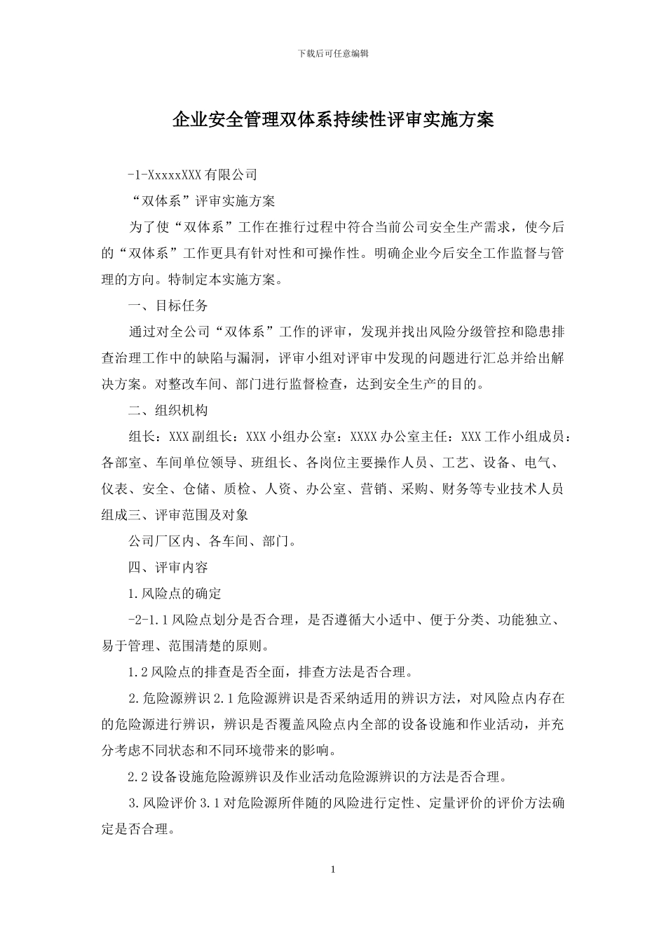 企业安全管理双体系持续性评审实施方案_第1页