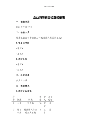 企业消防安全检查记录表