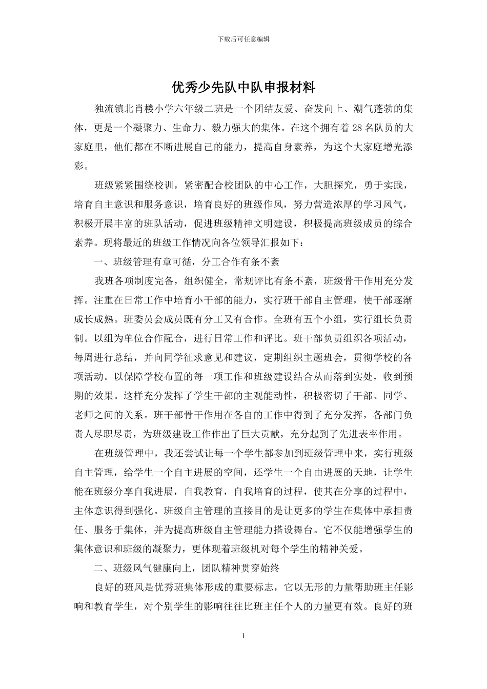 优秀少先队中队申报材料_第1页