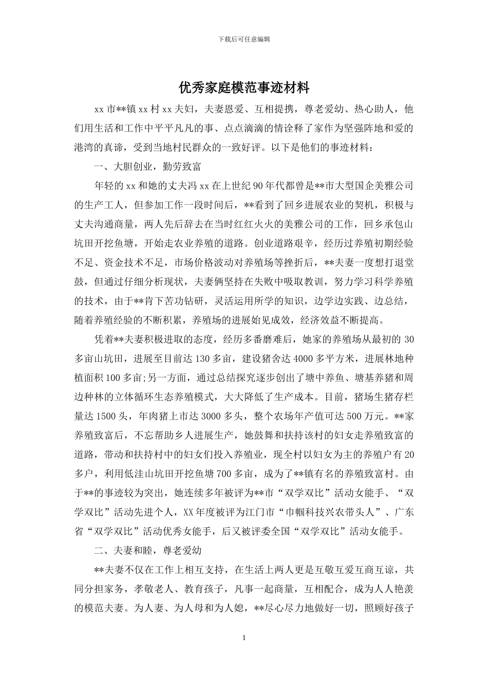 优秀家庭模范事迹材料_第1页