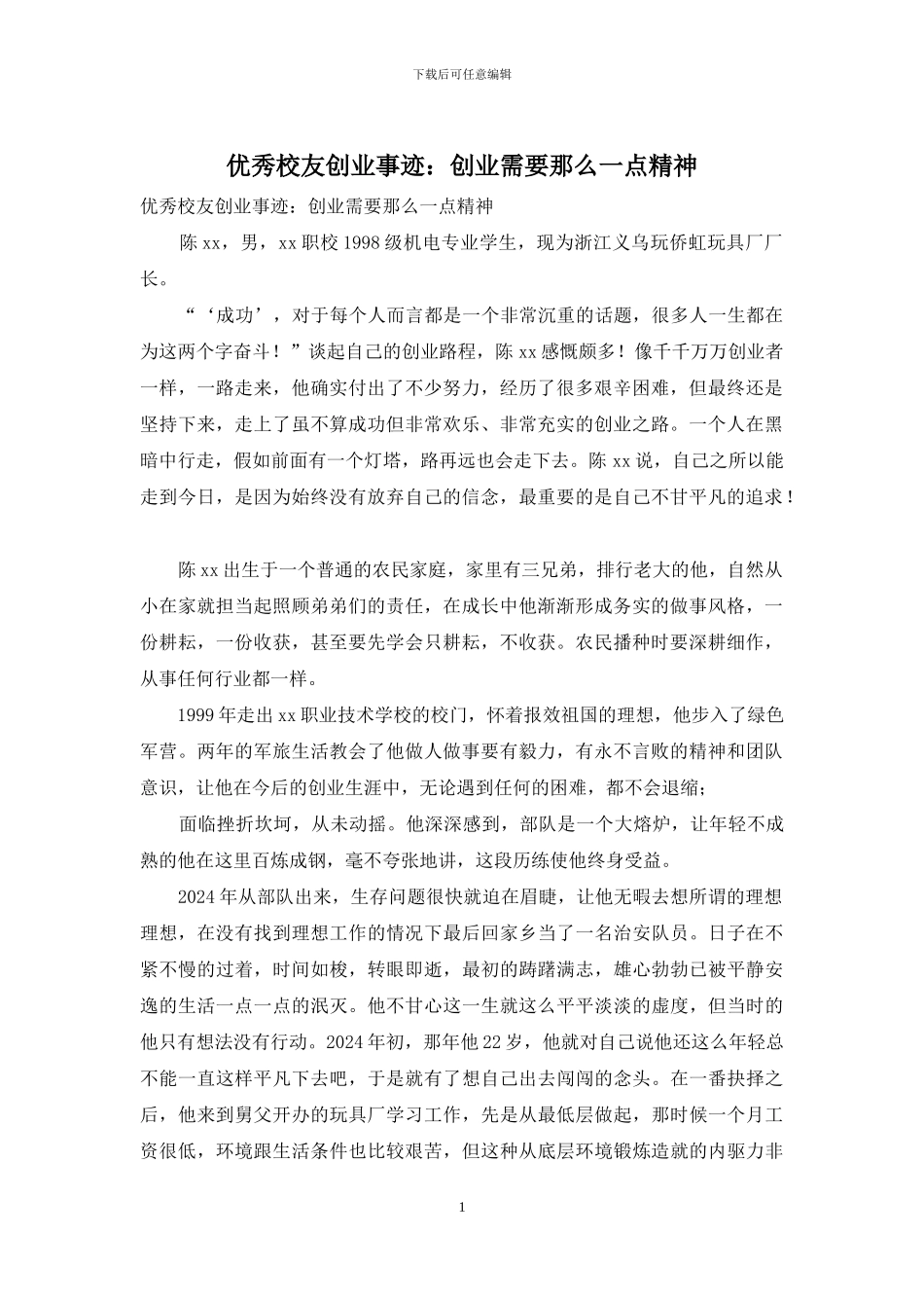 优秀校友创业事迹：创业需要那么一点精神_第1页