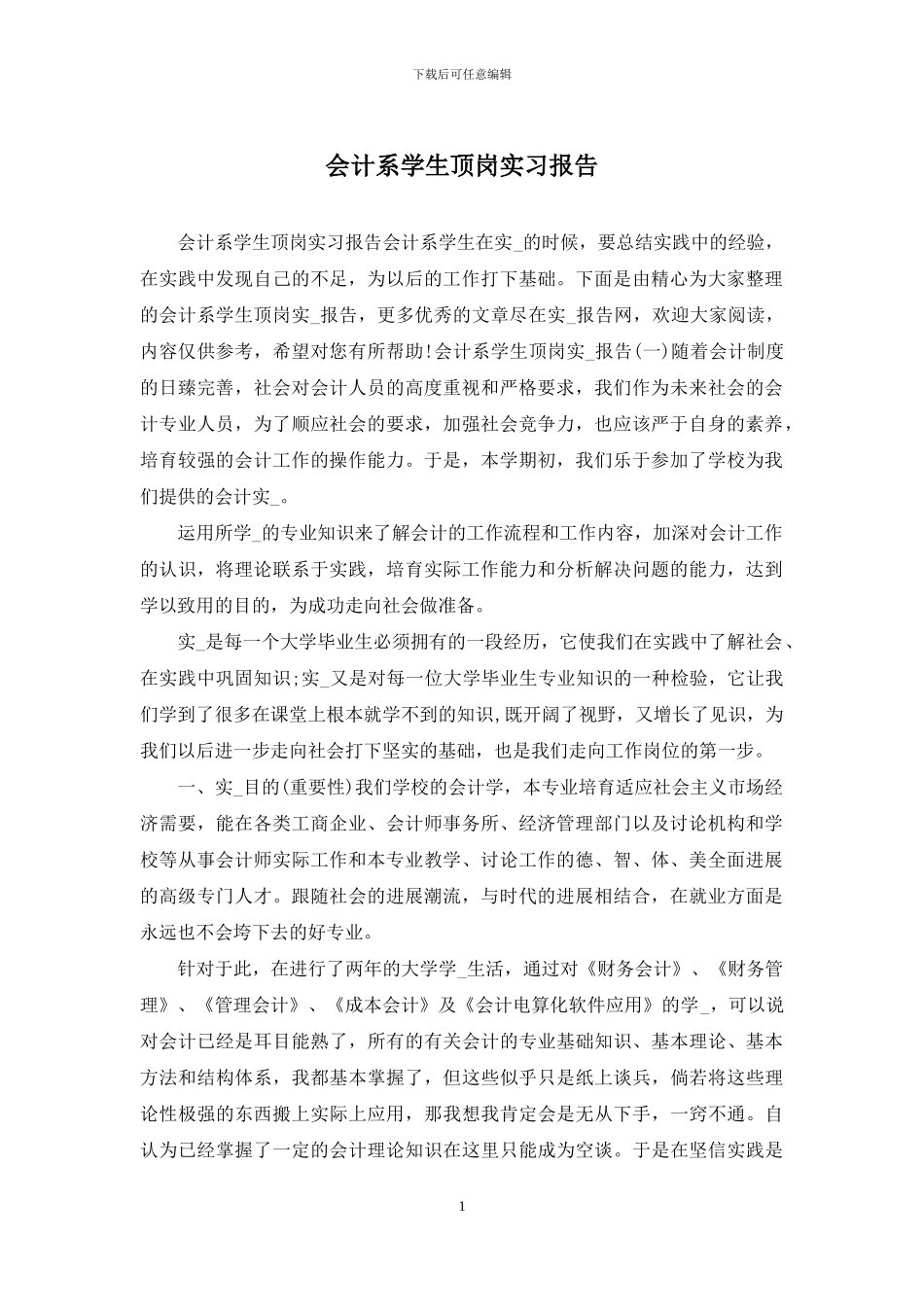 会计系学生顶岗实习报告_第1页
