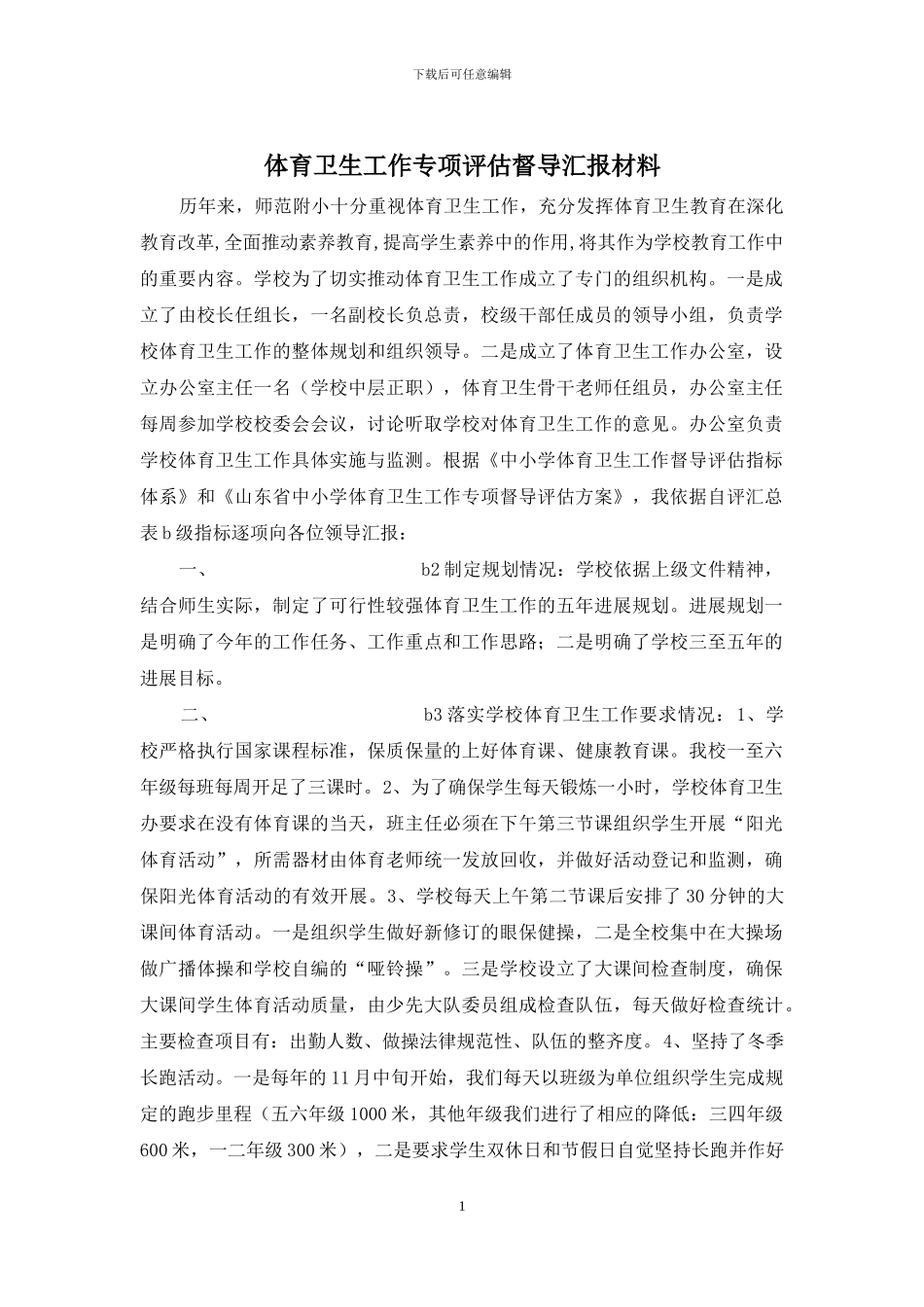 体育卫生工作专项评估督导汇报材料_第1页