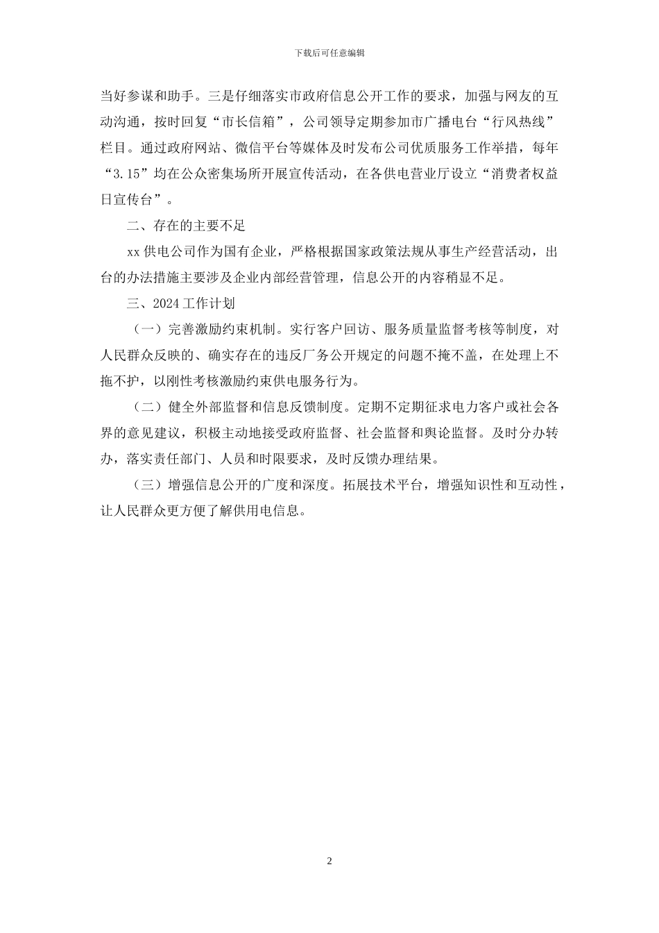 供电公司2024年度工作计划和2024年度工作总结_第2页