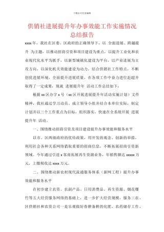 供销社发展提升年办事效能工作实施情况总结报告