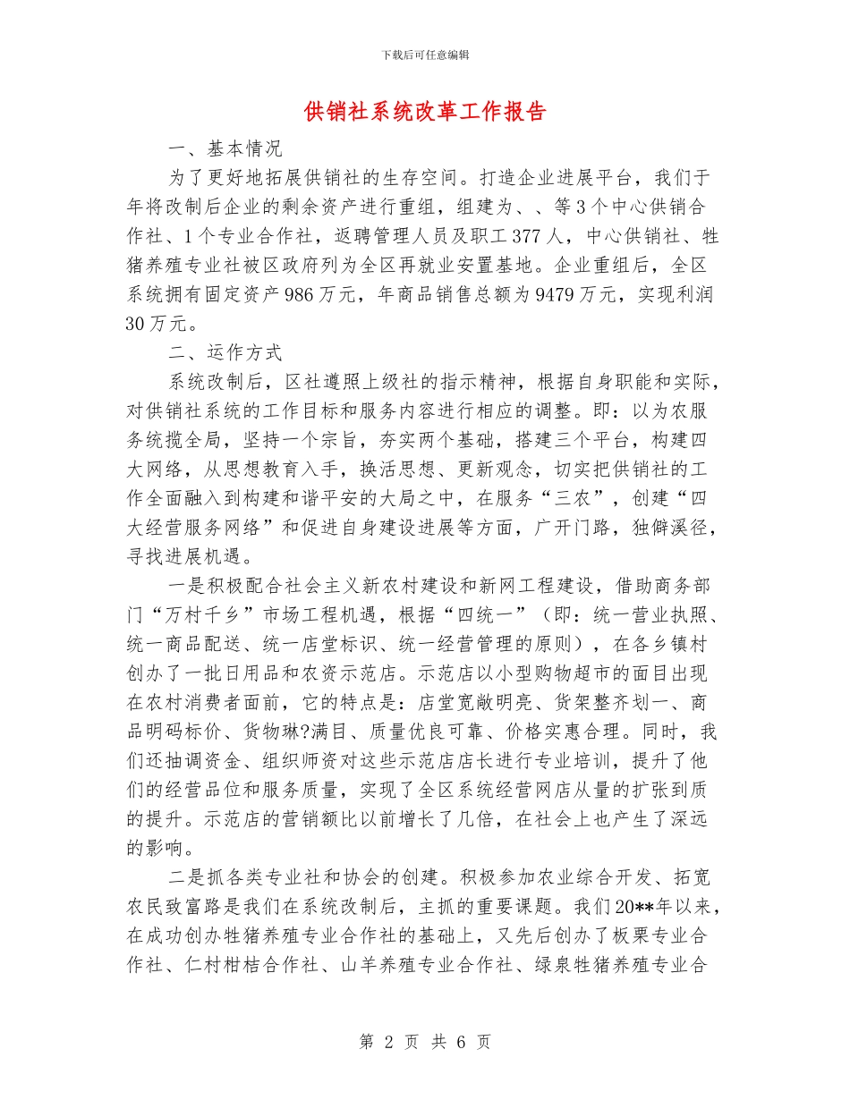 供销社系统改革工作报告_第2页