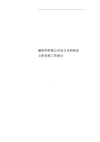 融资性担保公司及分支机构设立和变更工作指引