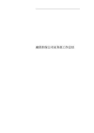 融资担保公司业务部工作总结