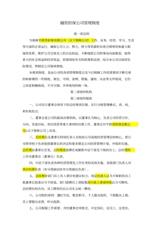 融资担保公司管理制度
