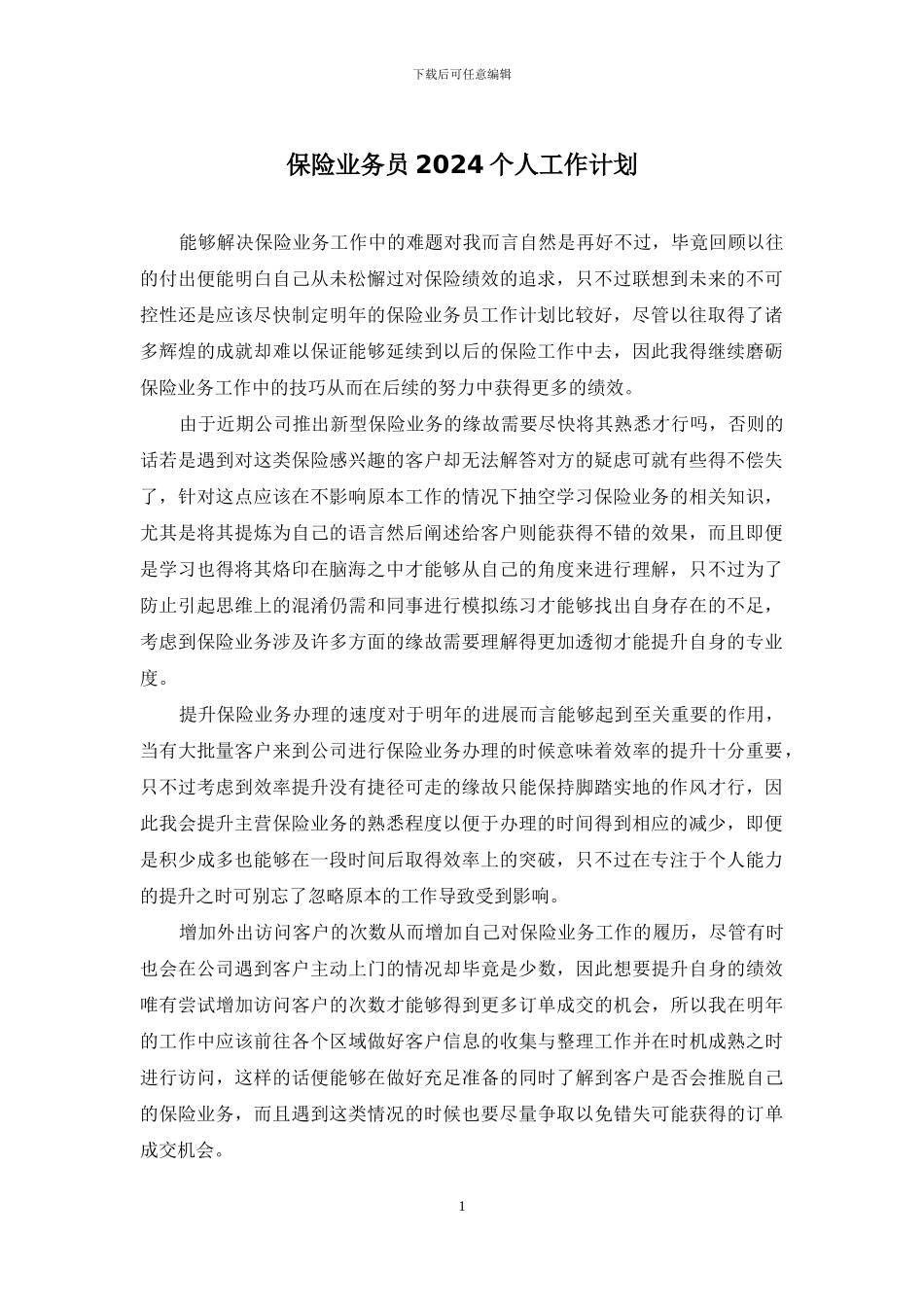 保险业务员2024个人工作计划_第1页