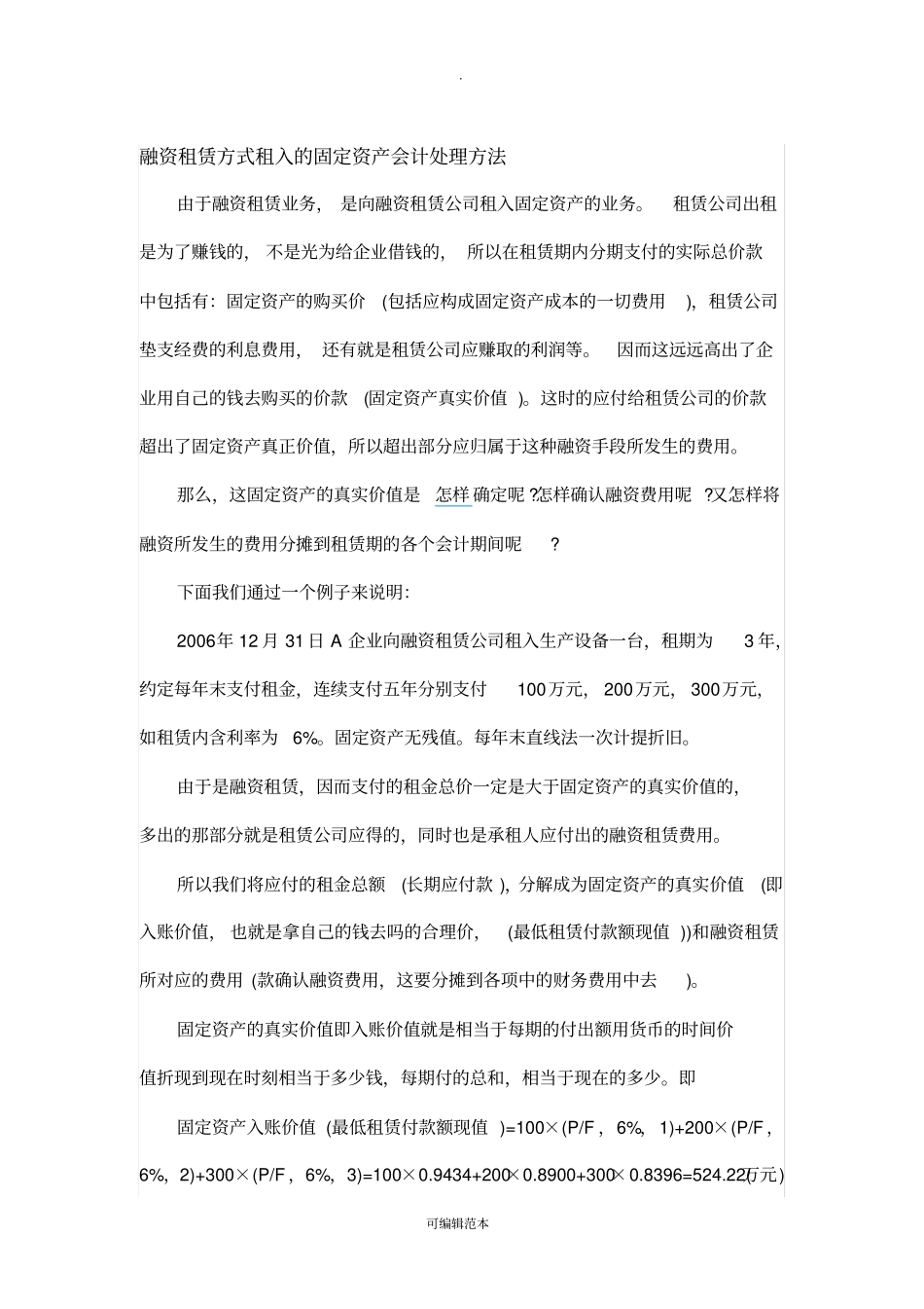 融资租赁方式租入的固定资产会计处理方法_第1页