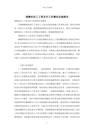 保障农民工工资支付工作情况自查报告