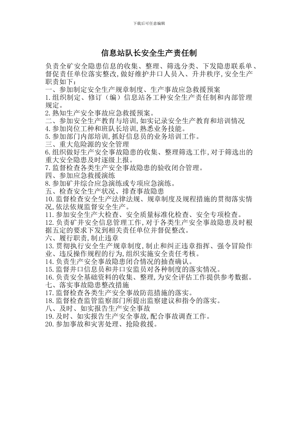 信息站队长安全生产责任制_第1页