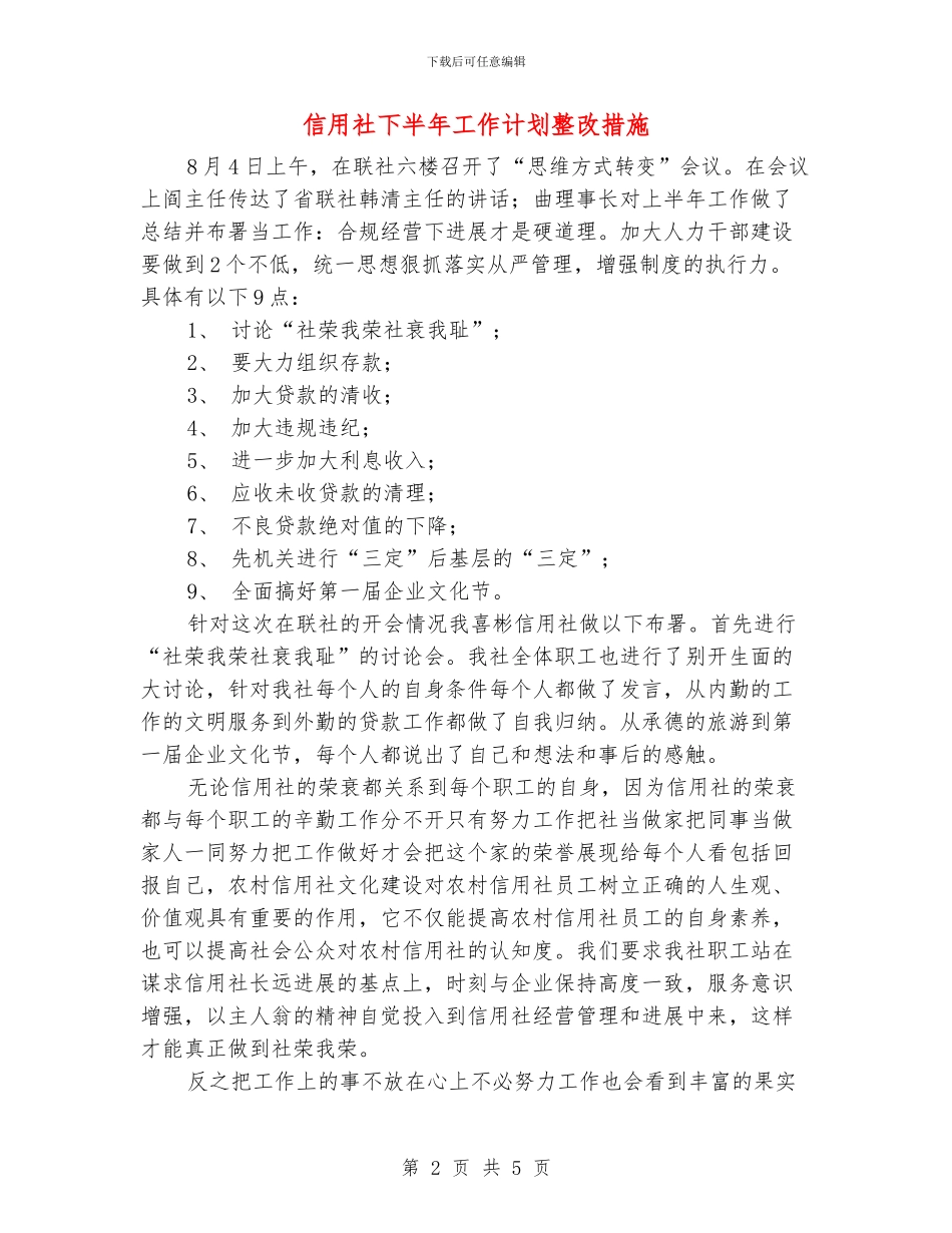 信用社下半年工作计划整改措施_第2页