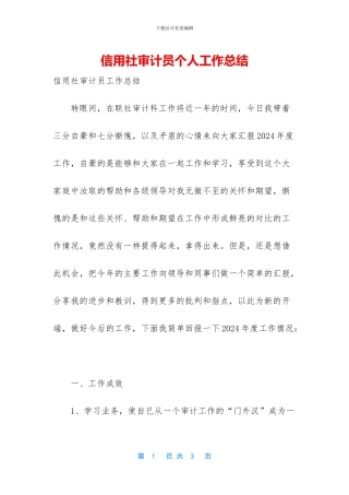 信用社审计员个人工作总结